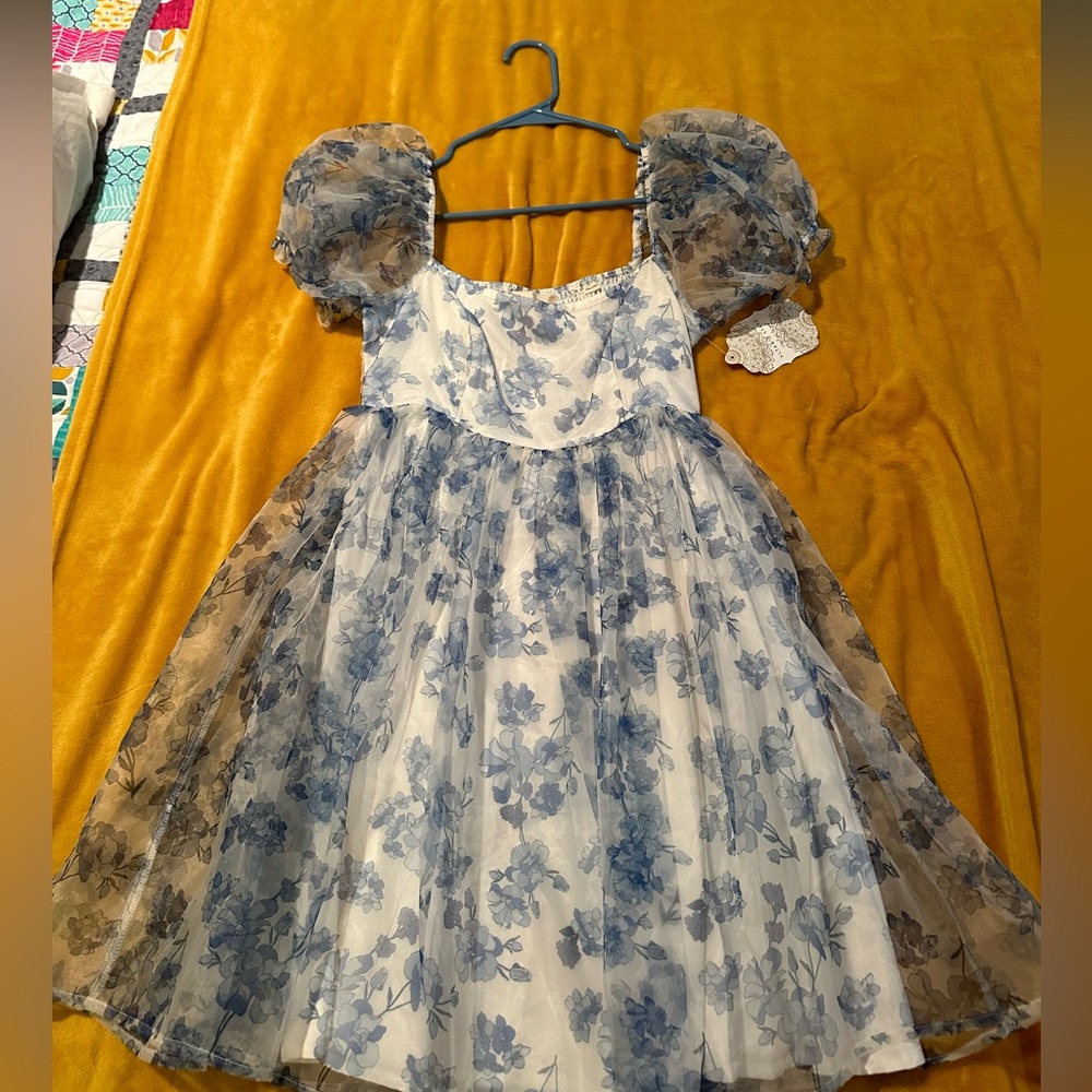 Altar’d State Blue and White Babydoll Mini Dress